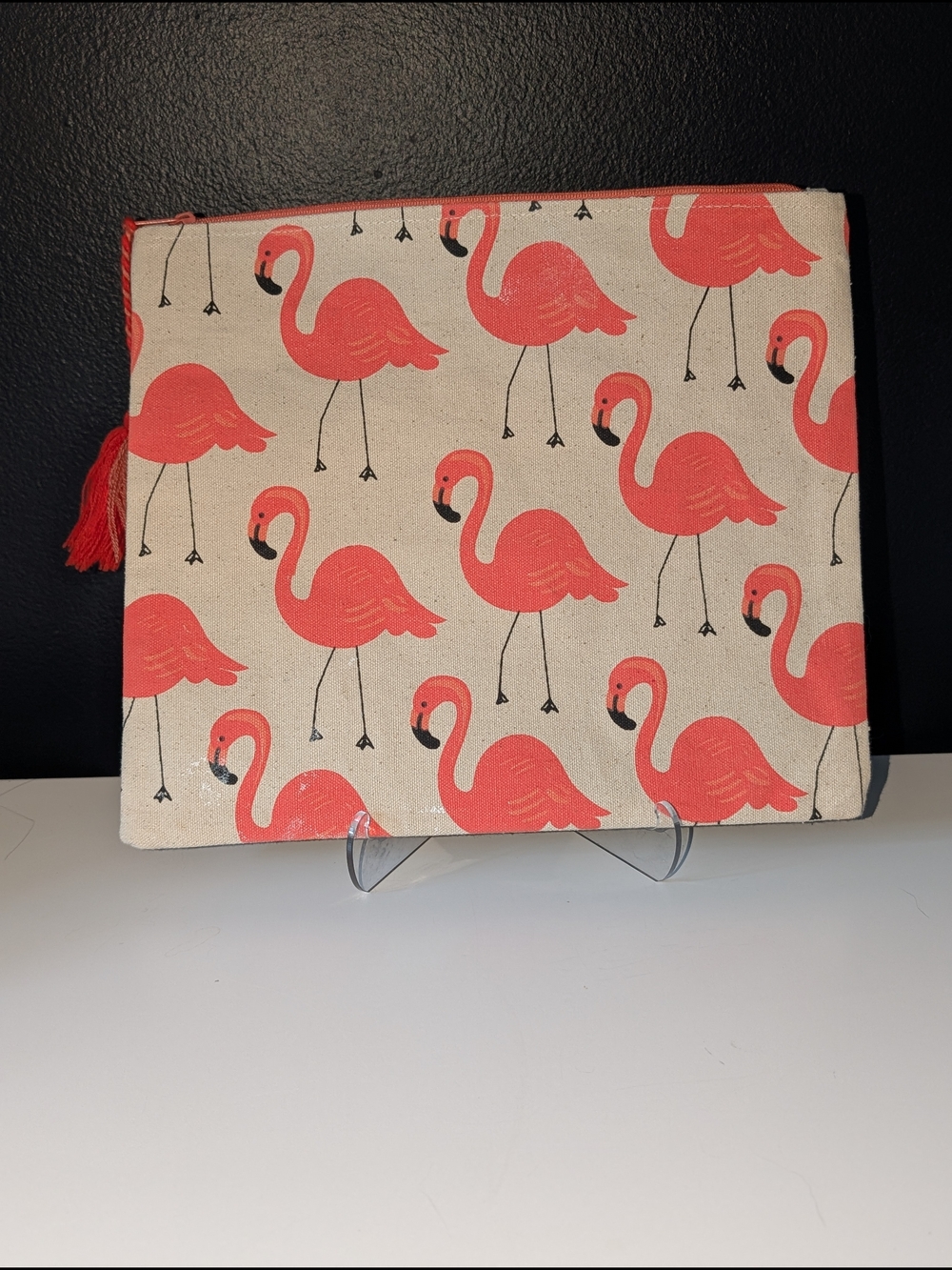 Canvas Flamingo Print Zipper Pouch - Pink Flamingos